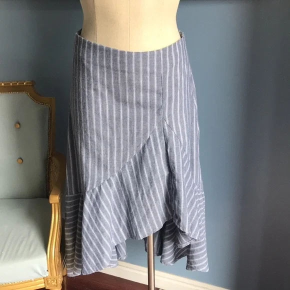 Gray striped asymmetric ruffled maxi 1/4 side zip trendy fall skirt size S - Picture 8 of 10
